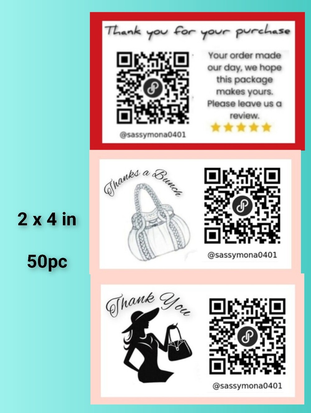 QR Thank You Closet Stickers 2x4 50 Custom Handcrafted Your Choice Design - Picture 2 of 10